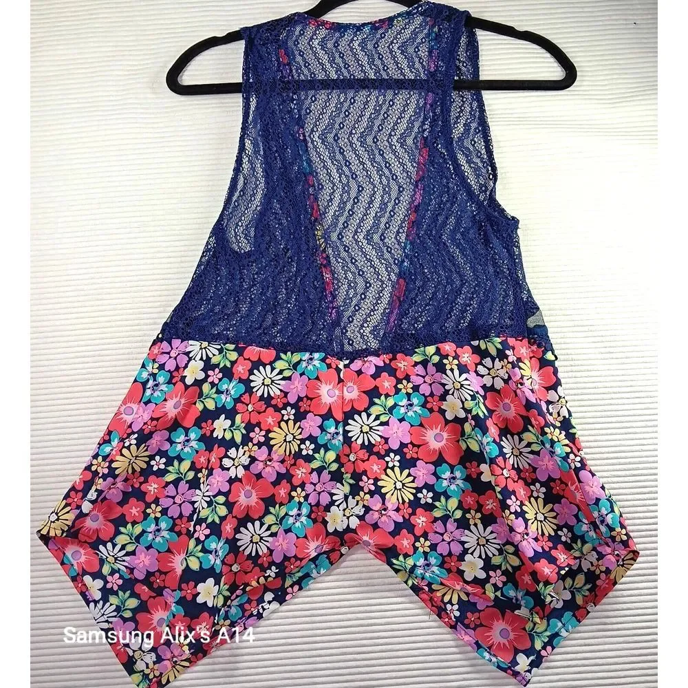 Wonder Nation Girl Multi Floral and Navy Lace Vest‎ Size XL (14 - 16)
